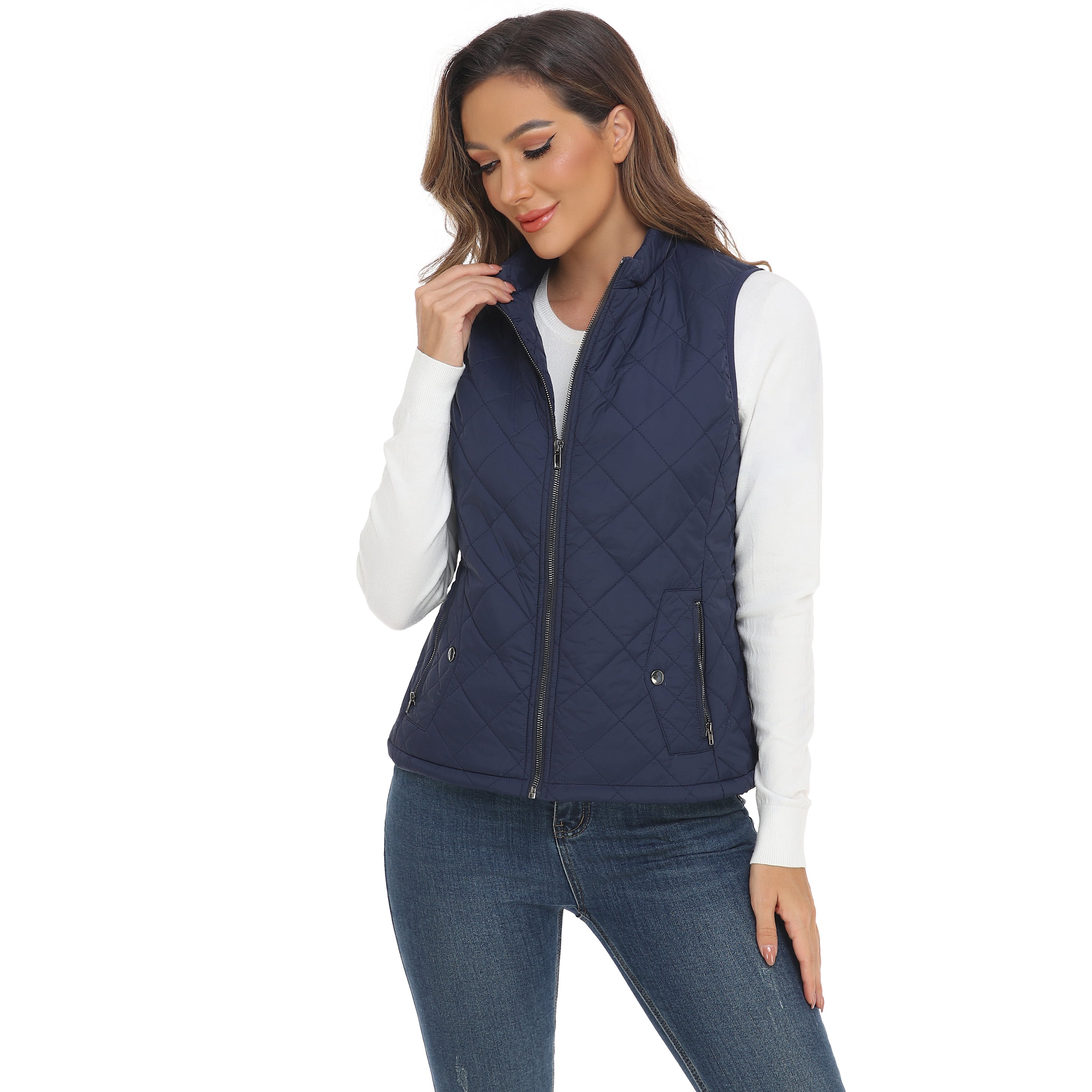 LK women's vest - Stand Collar Lightweight Padded Gilet for Women (Dark Blue-M)