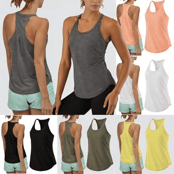 Royisotas Athletic Women Tank Tops Summer Sleeveless Black Womens Camisole Yoga Crew Neck Solid Color Racerback Womens Cami Tops