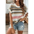 thumbnail image 5 of Women's Pink Stripe Color Block Eyelet Knit Short Sleeve Sweater Tee | [ZhiHiMeRi] | (US 12-14)L, 5 of 12