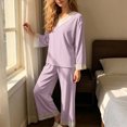 thumbnail image 7 of YYDGH Pajamas Sets for Women Two Piece Lounge Outfits Lace Trim V Neck Top Long Sleeve Tops and Wide Leg Pants Sleepwear Loungewear Nightwear Suit, 7 of 7