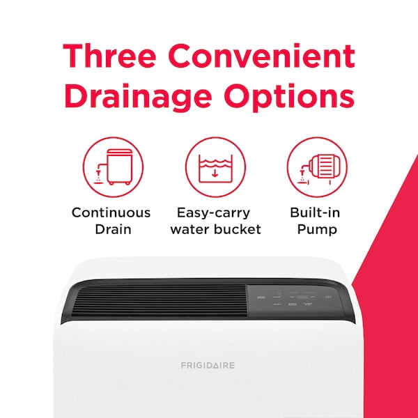 Frigidaire 60 Pint Built-In Pump Dehumidifier up to 5000 Sq Ft, White