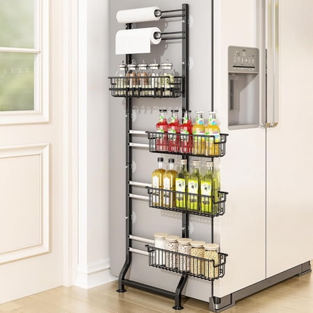 6-Tier Slim Corner Shelf, Spice Rack Next to Fridge Slim, Narrow Storage Cabinet Organizer for Kitchen, Bathroom, Laundry Room