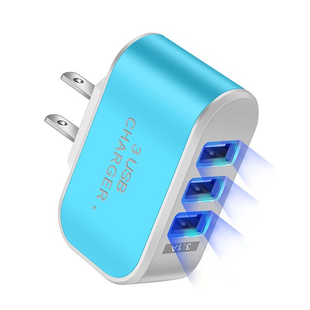 USB 3 Ports Charger LED Plastic 110V 1000mA Tablet Charging Adapter with Indicator Travel Circuit Protection Power Block