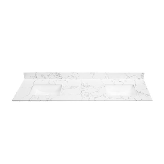 73"x 22" Stone Bathroom Vanity Top Lightning White With Undermount Ceramic Sink And 3 Faucet Holes, Backsplash - Radiant Fixture In Exotic