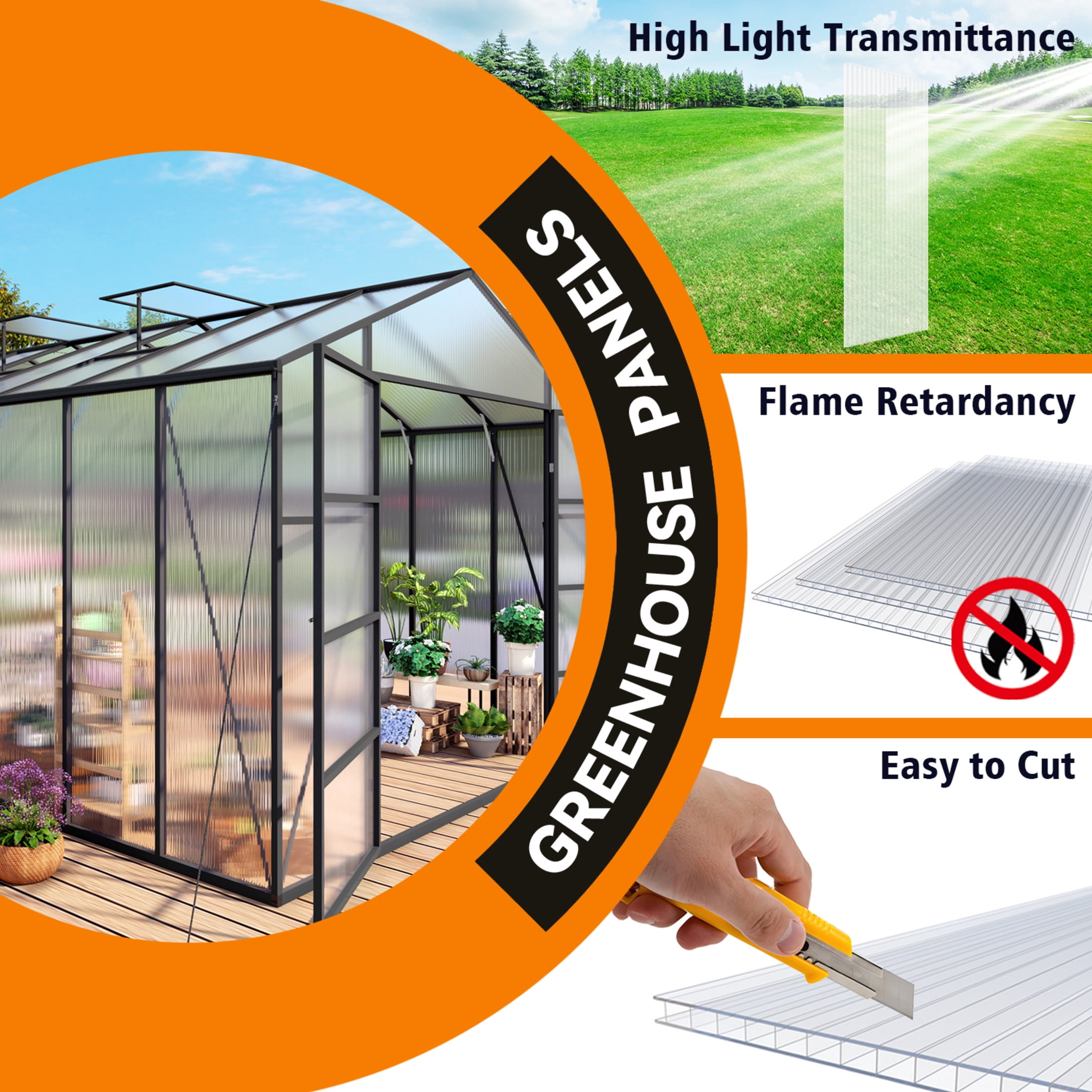 Noble House 16 Pack Twin-Wall Polycarbonate Greenhouse Panels, 4 ft x 2 ft UV-Protected Sheets, Transparent