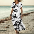 thumbnail image 2 of Sexlip Womens Long Dress Short Sleeve Abstract Print Design Soft Fabric Relaxed Silhouette for Daily Beach White XL, 2 of 5
