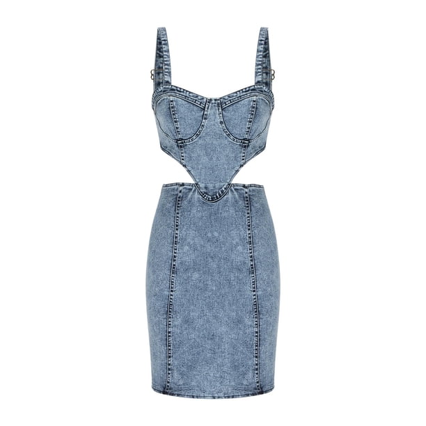 Vestido Corto de Verano de Manga Corta de Denim Suelto, Vestido de Verano Casual