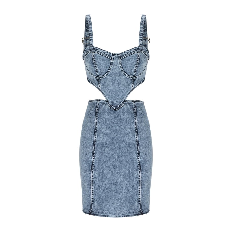 PuLe Summer Dress Sexy Denim Bodycon Dress One Piece Cut Out Sleeveless  Jean Mini Dresses - Walmart.com