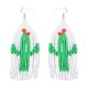 thumbnail image 1 of Pendientes de borlas con cuentas de cactus, estilo bohemio, hechos a mano, largos, para viajes y acampadas., 1 of 14