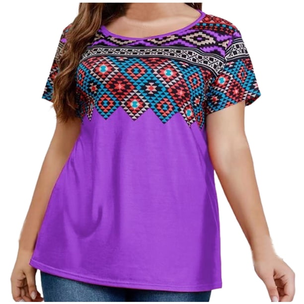 Camiseta de Manga Corta de Cuello Redondo Impresa Casual de Tamaño Grande Hecha de Cómodo Estante de Imitación para el Uso Diario, Camisetas Cortas para Mujeres