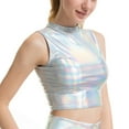 thumbnail image 3 of YiZYiF Womens Metallic Sleeveless Crop Top Clubwear Casual Glossy Vest Tops, 3 of 6
