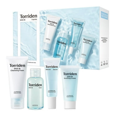 Torriden DIVE IN Trial Kit HYZ01 | Hyaluronic Acid Infused Daily Skincare Kit - 4 Step Regimen with Foam Cleanser, Facial Toner, Serum, and Cream | Korean Skin Care Set