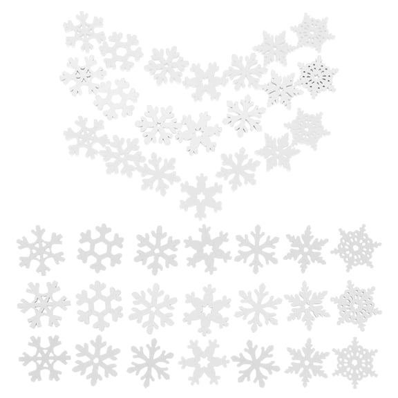 GAXIRE 50Pcs Mini Snowflake Ornaments Wooden Snowflakes White Decorative Craft Supplies For Christmas Holidays