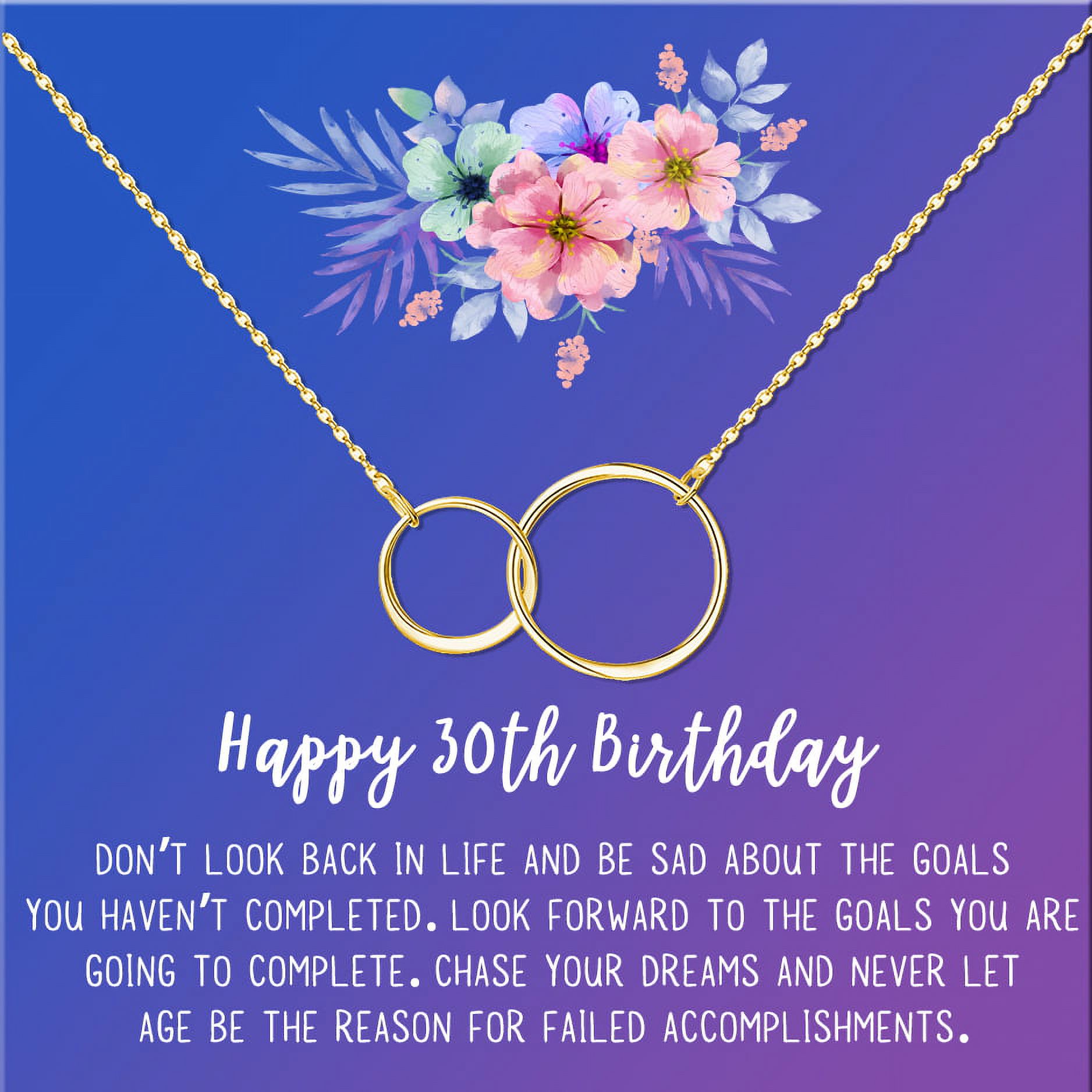 Anavia Happy 30st Birthday Gifts Stainless Steel Fashion Necklace Birthday Card Jewelry Gift for Her, Birthday Gift for Wife-[Gold Infinity Double Ring, Blue-Purple Gift Card]