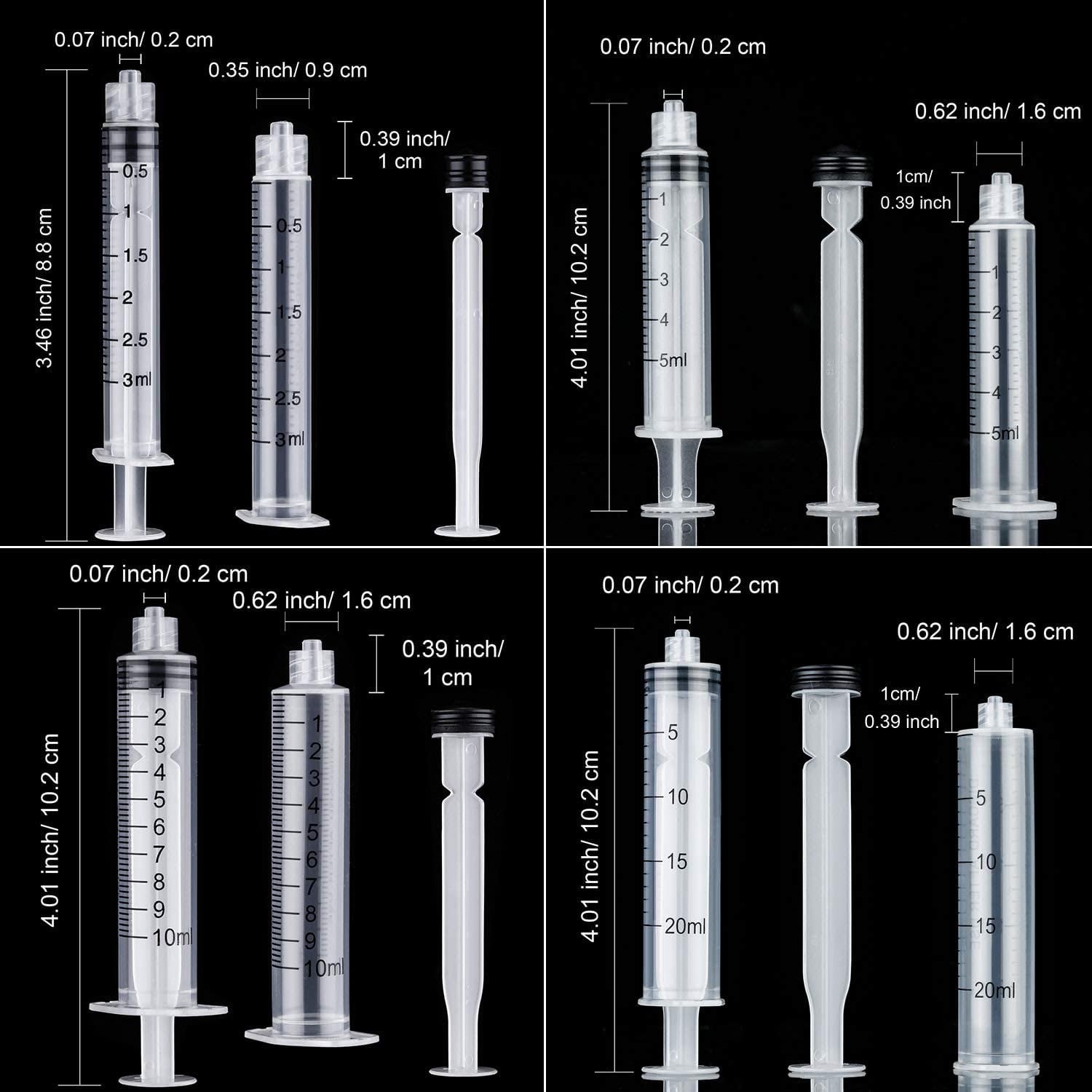 52 Pcs - 3ml 5ml 10ml 20ml Syringes with 14ga, 20ga,21ga, 23ga Blunt Tip Needles With Syringe Caps and Needle Caps for Refilling and Measuring Liquids, Oil or Glue Applicator