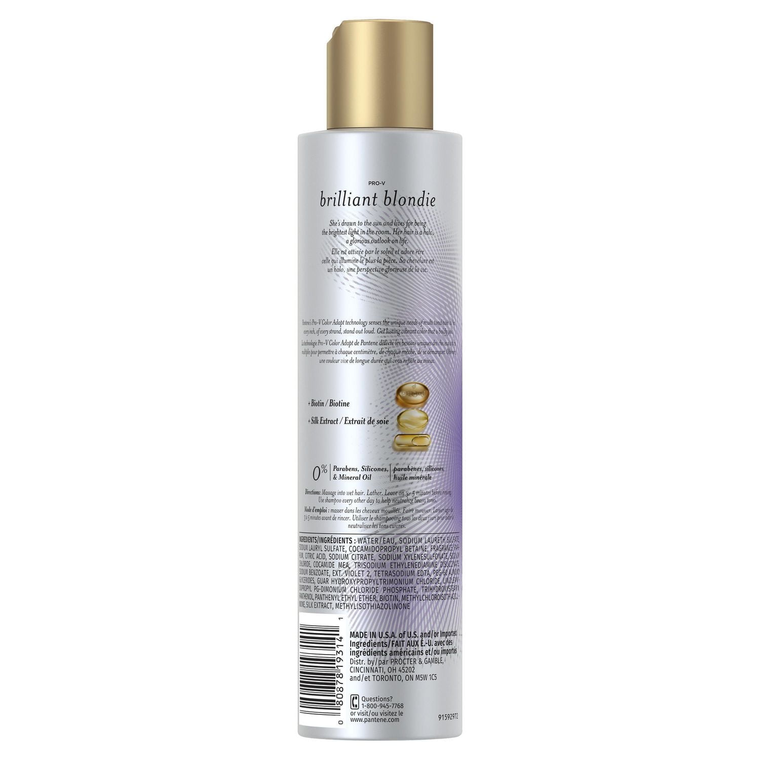 Pantene Brilliant Blondie Purple Shampoo for Blonde Dyed Hair, Paraben Free