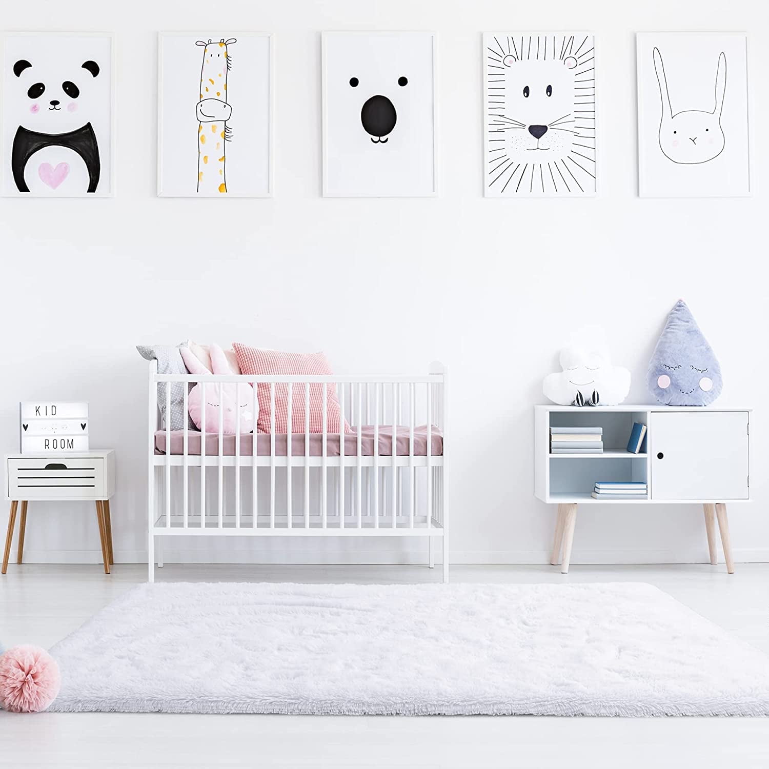 Junovo Super Soft Fluffy Area Rugs Modern Shag Rug for Bedroom Living Room,Cute Carpets for Kids Nursery Girls Home Dorm,9'x12',White