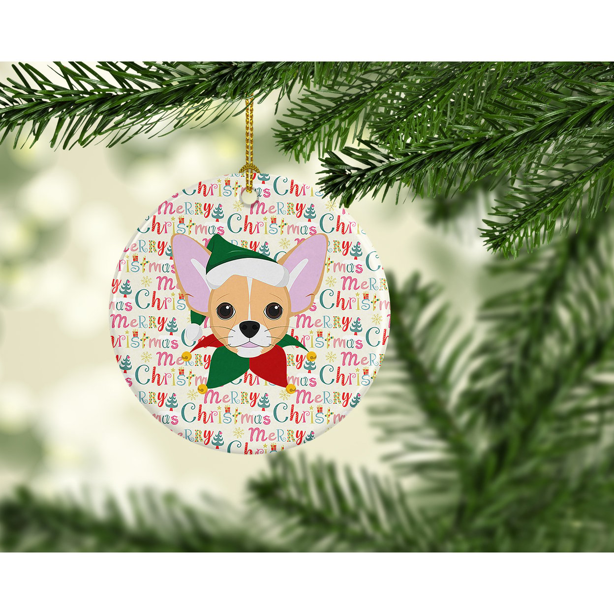 Chihuahua Merry Christmas Ceramic Ornament 2.8 in x 2.8 in