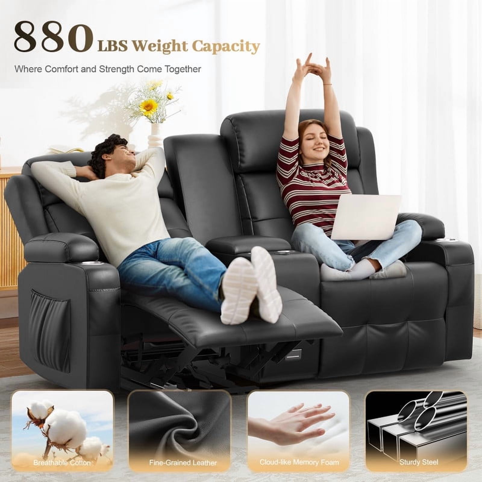 LOBERFVE Recliner Sofa Sets, Massage Reclining Loveseat Sofa, 2 Single Power Recliner Chairs Heat Massage, RV Love Seat Couch with Console, USB, Type C Port for Living Room