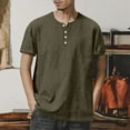 thumbnail image 2 of YLSDY Fashion Mens Cotton Henley Shirts Collarless Short Sleeve Button Down Shirt Lightweight Breathable Golf Athletic Work Tshirts Army Green L, 2 of 9