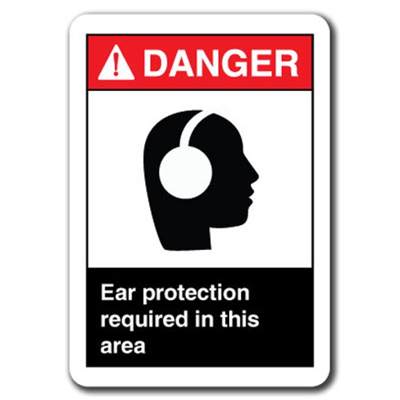 Danger Sign - Ear Protection Required In This Area 7"x10" Plastic Safety Sign ansi osha