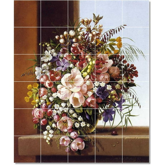 Ceramic Tile Mural-Adelheid Dietrich Flowers Tile Mural House Remodel Ideas 12.75" w x 17" h using (12) 4.25 x 4.25 ceramic tiles