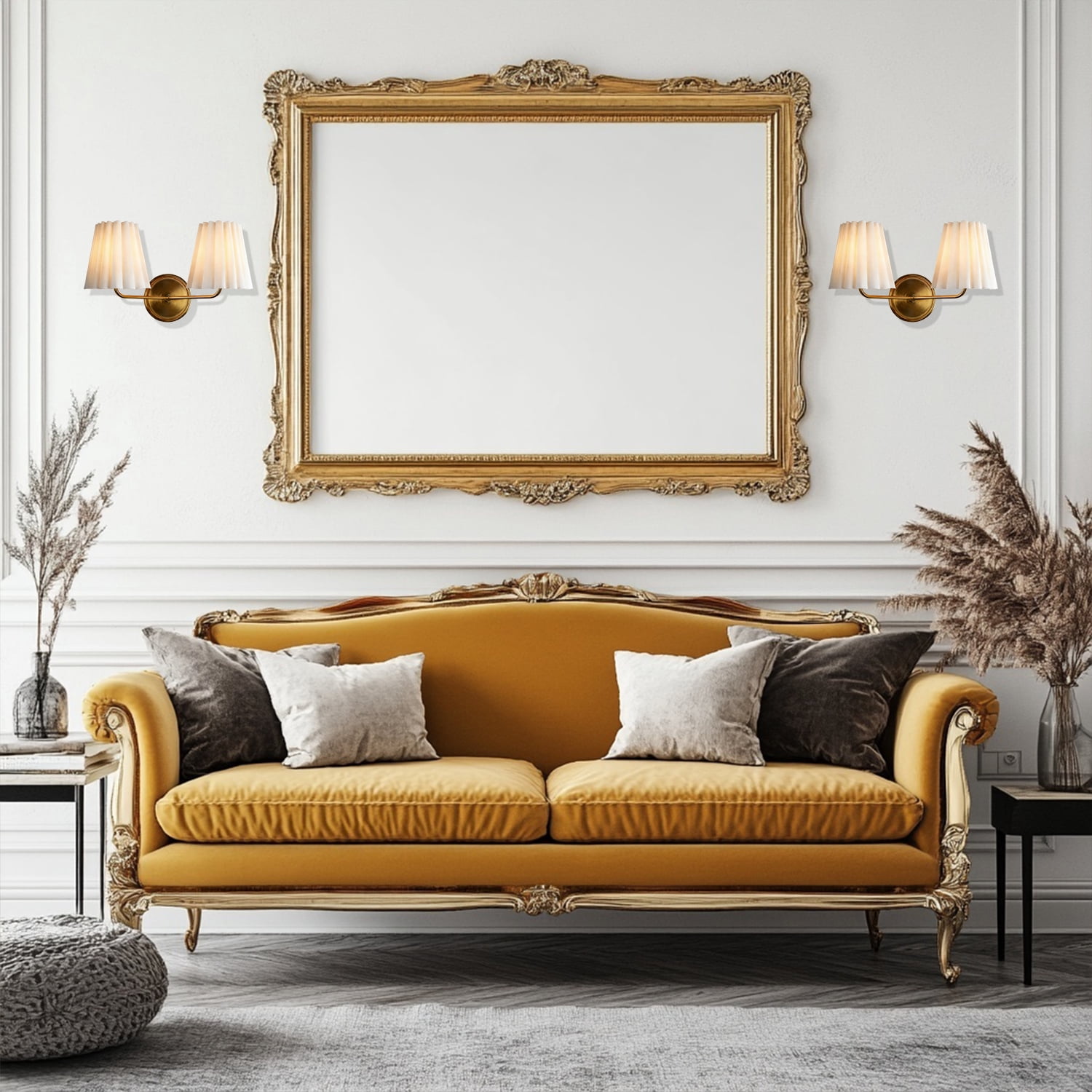 Mid-century Double Ivory Linen Shade with Antique Brass Metal Wall-Mounted Sconce, Unique Elegant Wall Light, Hand-polished Wall Lamp, Indoor Sconce for LIving Room, Dining Room, Bedroom, Entryway