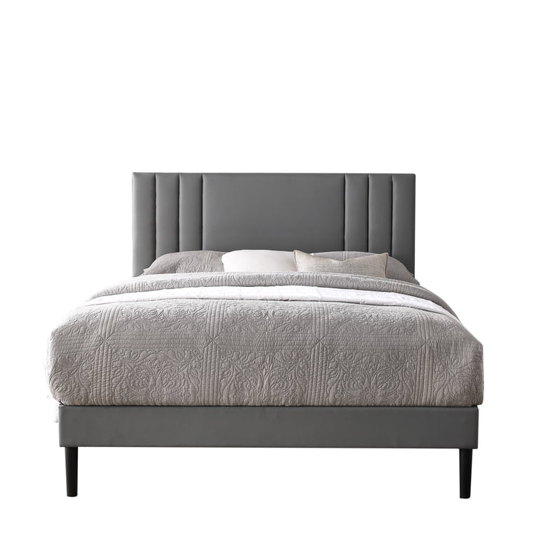 Gewnee King Platform Bed, Gray Upholstered Headboard photo 4