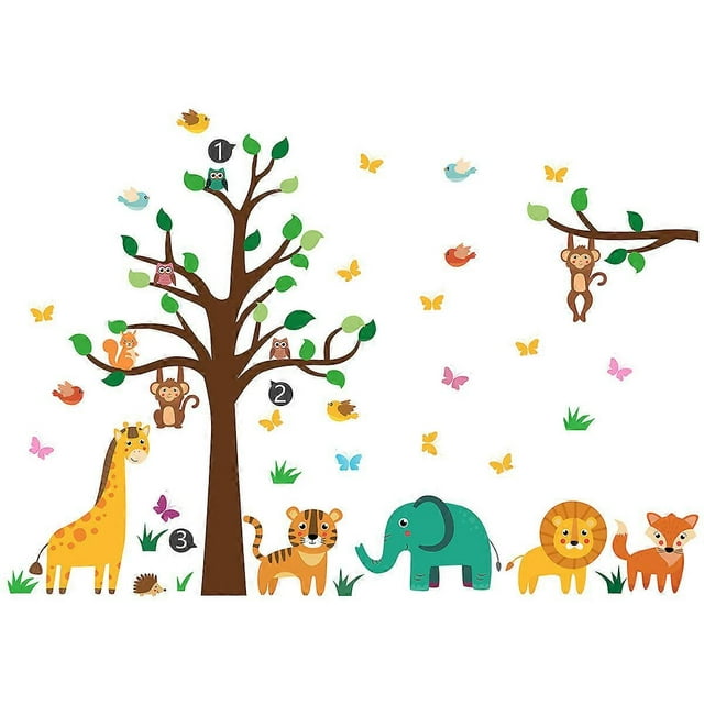 Forest animal tree children wall stickers ape elephant giraffe, kids decor.