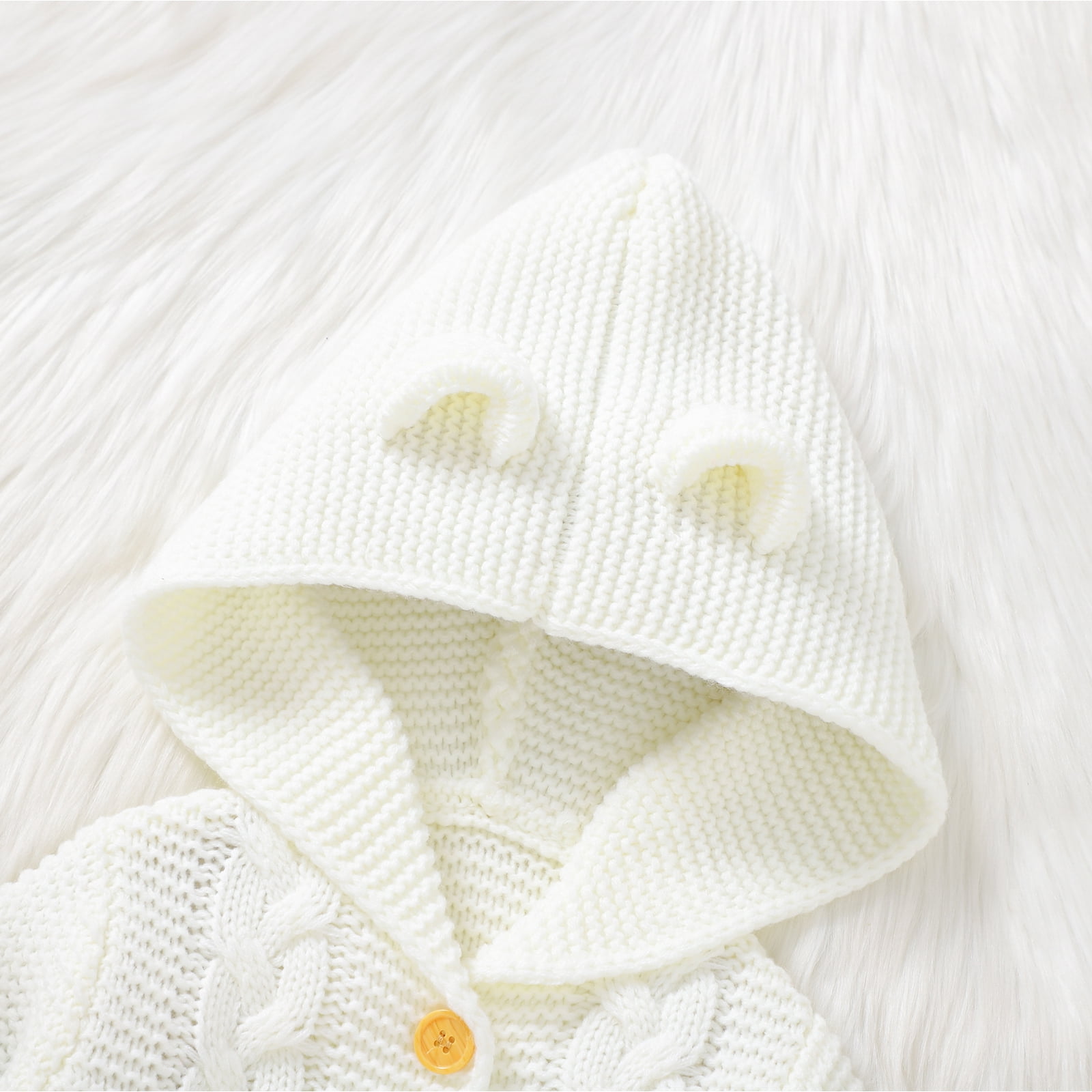 FYMNSI Newborn Baby Girl Boy Hooded Romper Infant Button Down Knitted Jumpsuit Fall Winter Clothes 0-3 Months Green