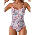thumbnail image 1 of Traje de baño de una pieza Eomenie Tummy Control con estampado floral rojo fruncido, 1 of 4