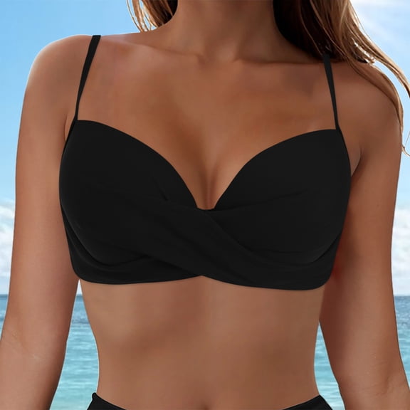 Women Back Stainless Steel Hooks Swimwear Tops Underwire Full Coverage Bikini Top Push Up Swim Crop Top Tie Back Bathing Suit Tops