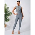 thumbnail image 5 of Hansber Women Shiny Rhinestone Gymnastics Leotard Sleeveless Dance Unitards One Piece Figure Skating Bodysuit Grey XL, 5 of 6