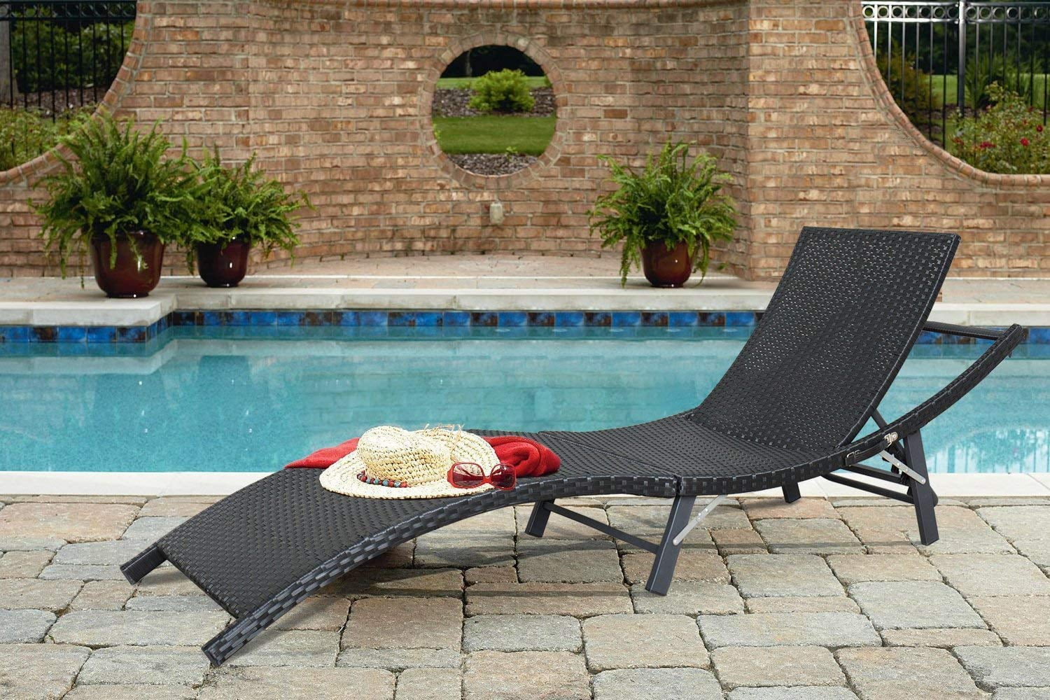 Furnivilla 3 PCS Outdoor Patio Resin Chaise Lounge Chair Set of 2 Patio Reclining Chaise Lounge Beach Chair with Adjustable Recliner and 1 Cool Bar Cooler Side Table for Backyard, Porch or Poolside 