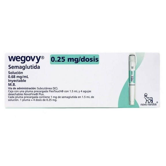 Solución Inyectable Wegovy 0.68 mg Pluma Precargada con 4 dosis de 0.25