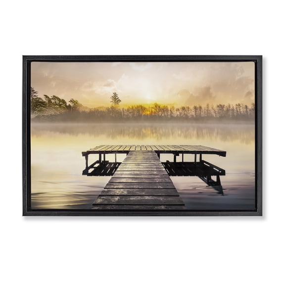 Stupell Industries Summer Sunrise Dock Landscape & Nature Photography Black Floater Framed Canvas Art Print Wall Art, 25 x 17