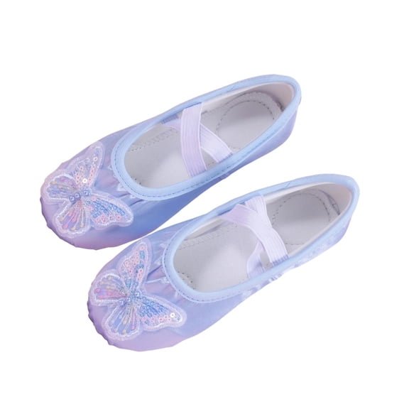 Miqool Kids Ballet Dance Shoes Cute Butterfly Embroidery Soft Sole Slip-On Elastic Strap Gym Yoga Practice Dance Shoes for Toddler/Little/Big Kids