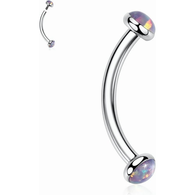 Titanium Eyebrow Jewelry - Curved Barbell & Labret Stud, 16g - Belly Button Ring & Cartilage Earring - Opal Bridge Jewelry 1Pc-Disc Shape Purple Opal 16G-8mm