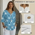 thumbnail image 6 of Xoenoiee Turtle Starfish Print Womens Button Down Shirts Linen Cotton 3/4 Sleeve Blouses Casual Loose Fit Gauze Tops Plus Size, Size M, 6 of 7