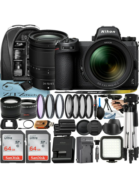 Nikon Z7 II Mirrorless Camera with NIKKOR Z 24-70mm f/4 S Lens + 2 Pack 64GB SanDisk Card + Case + Tripod + ZeeTech Accessory Bundle