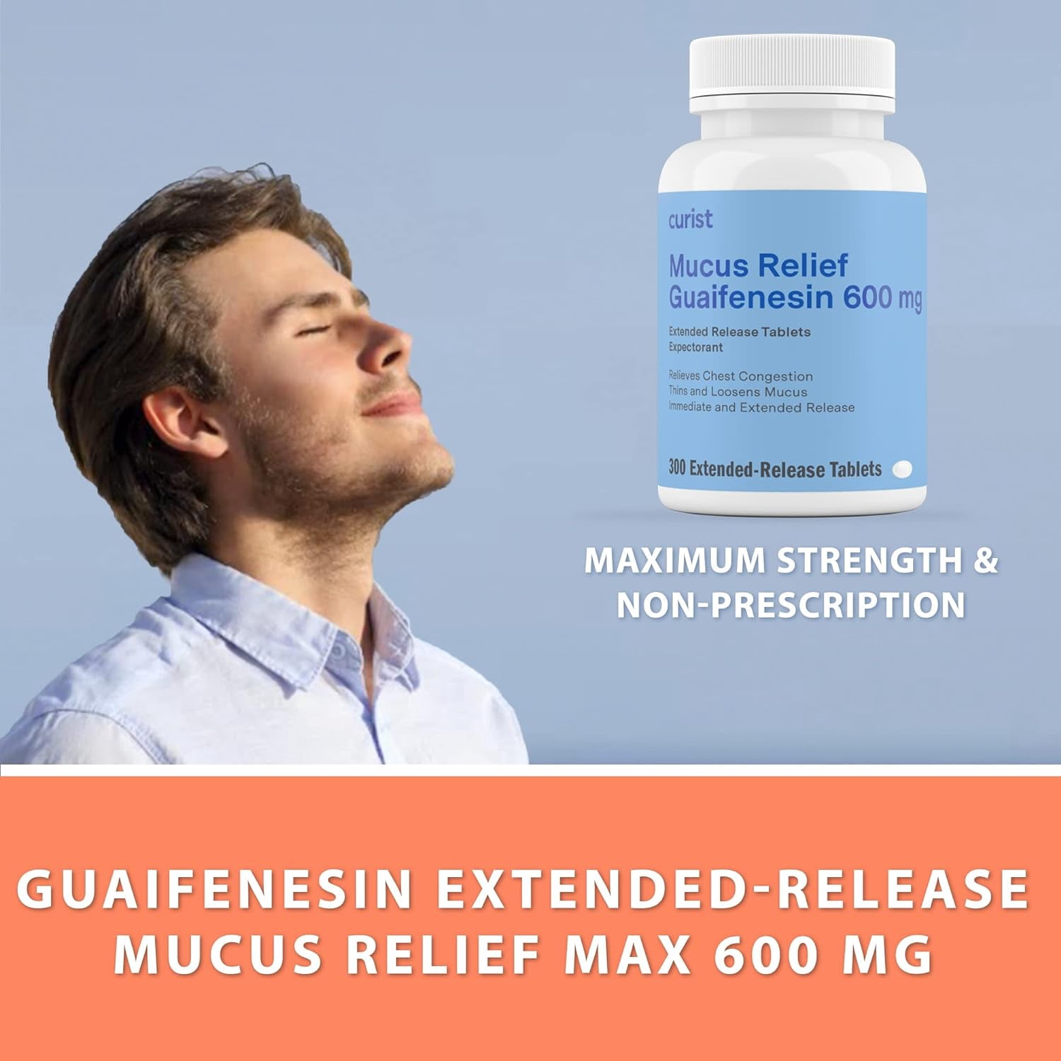Curist Guaifenesin 600 mg 300 Ct Mucus Relief Tablets OTC Expectorant for Chest Congestion