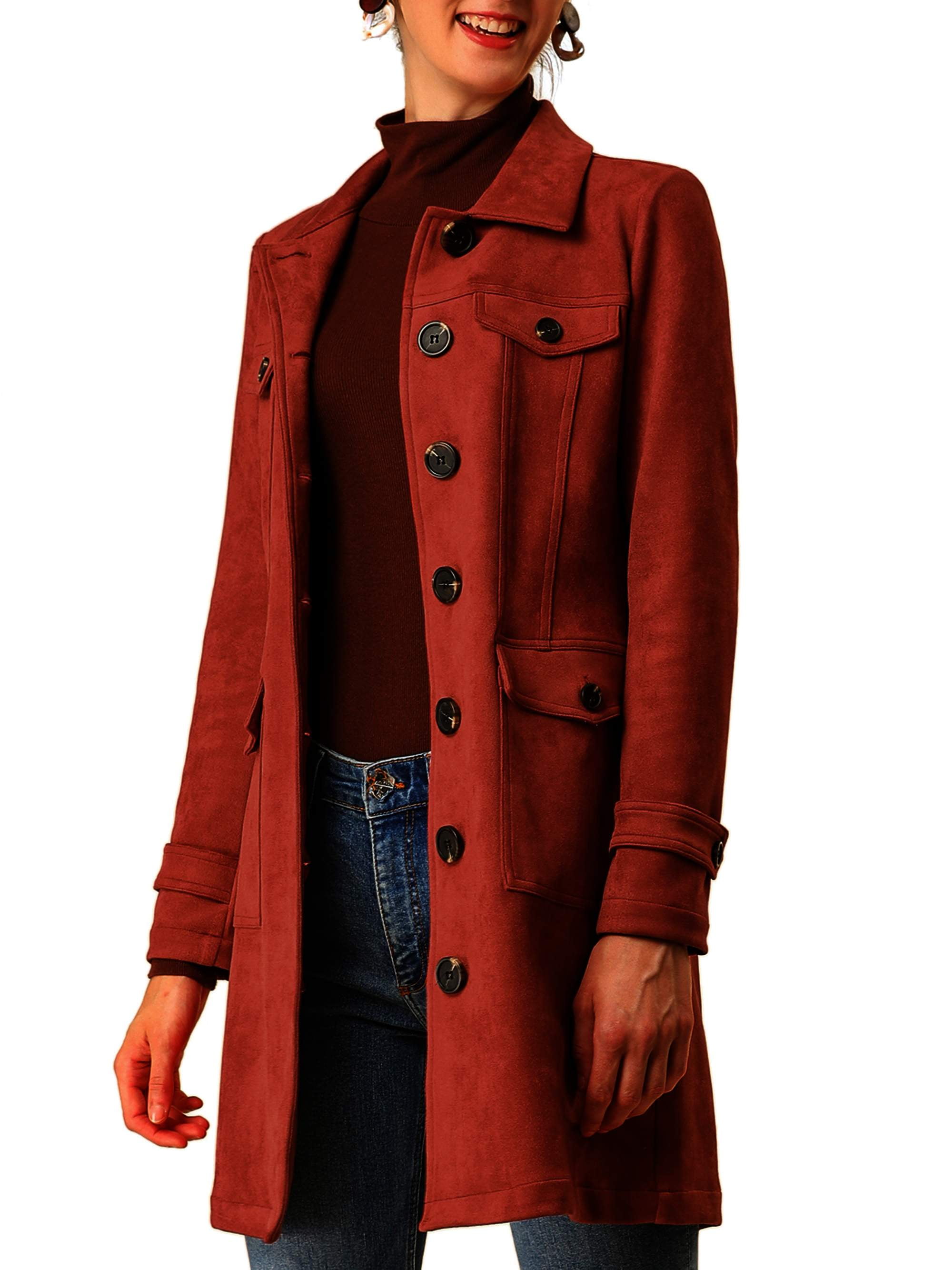 Unique Bargains Women's Tie Waist Single Breasted Suede Trench Coat