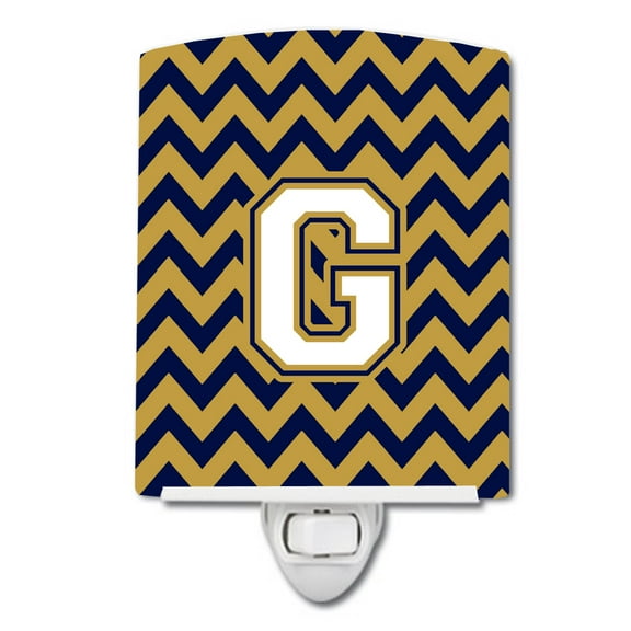 Letter G Chevron Navy Blue and Gold Ceramic Night Light