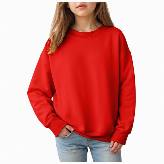 18-24 Months Toddler Girls Long Sleeved Drop Shoulder Sweatshirtst Warm Girls Hoodless Sweatshirts Youth Long Sleeve Oversized Hooded Sweatshirts Red Sweatshirtst