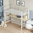 thumbnail image 4 of VECELO Twin Size  Heavy Duty Metal Loft Bed Frame with Desk, Removable Ladder & Safety Stairs & Full-Length Guardrail for Dormitory No Box Spring Needed, White, 4 of 10