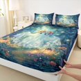 thumbnail image 4 of Manfei Cute Floral Ghost King Sheets 4pcs, Sunflower Butterfly Halloween Bedding, Blue Green Yellow,1 Fitted Sheet, 1 Flat Sheet and 2 Pillowcases, 4 of 5