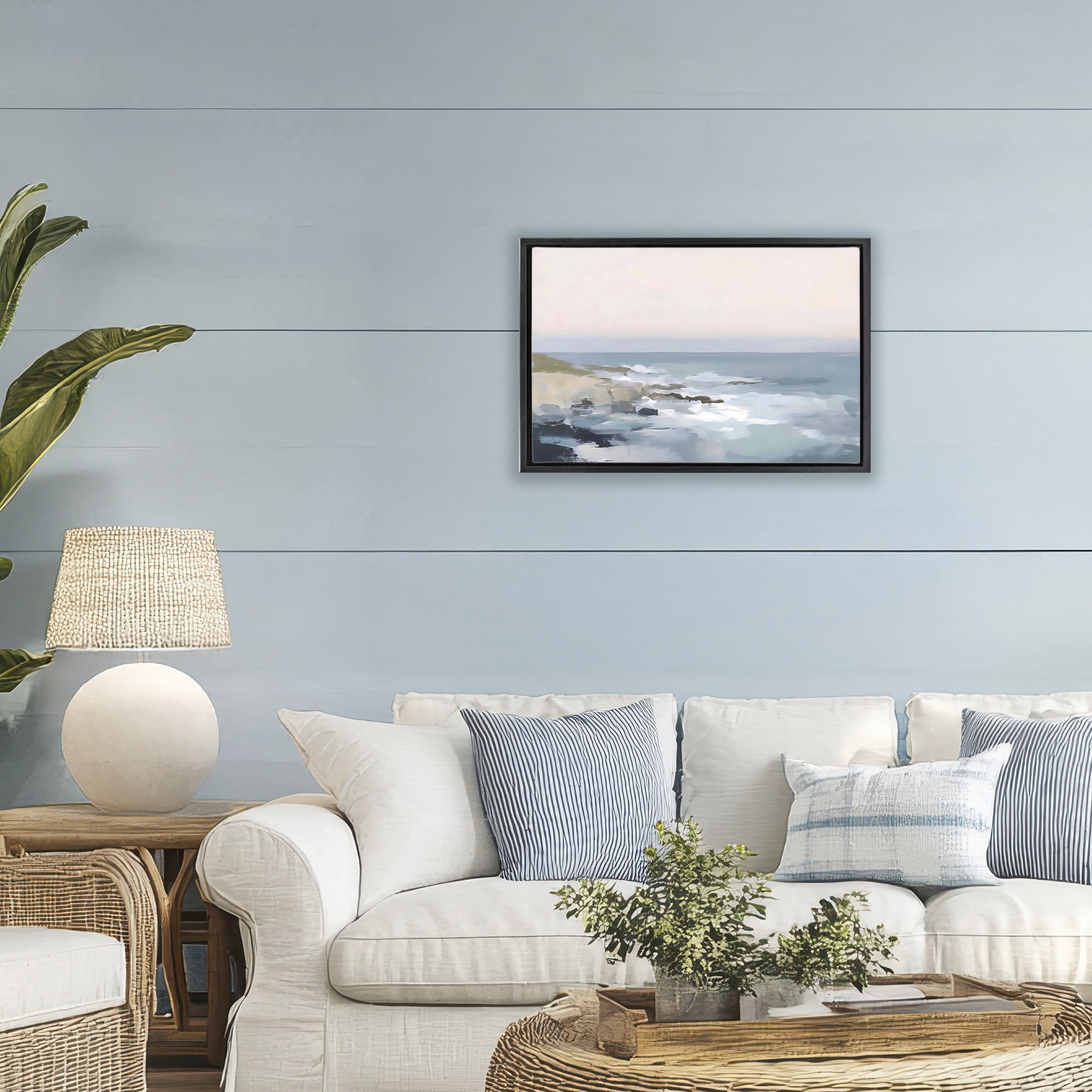 Stupell Industries Serene Coastal Ocean Scene Black Framed Floater Canvas Wall Art, design by Creative Studio