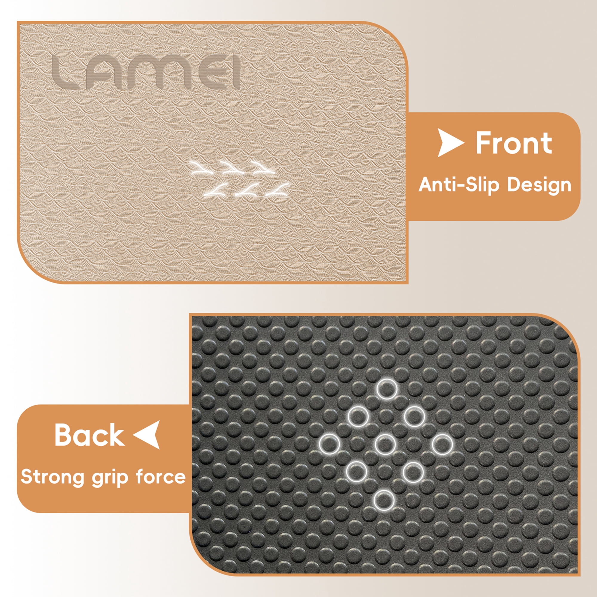 LAMEI Foldable Yoga Mat for Travel, 6mm Thick TPE Pilates Mat Thick, Non Slip Folding Exercise Mats for Home Workout with Bag(Beige+Black)
