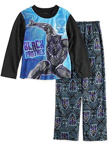 Boys L/S Pajamas Set AVENGERS Flannel HULK SPIDERMAN BLACK PANTHER Blue L 10-12 