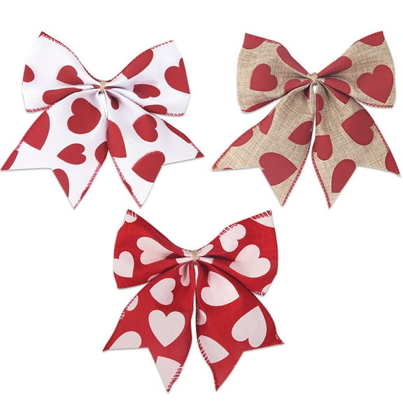 JoyMoreHome 12Pcs Valentine's Day Wreath Bows Valentines Bows Red Love Hearts Burlap Bows for Wreaths, Valentines Day Ribbon Bows Tree Topper Bows for Home Indoor Outdoor Decoration
